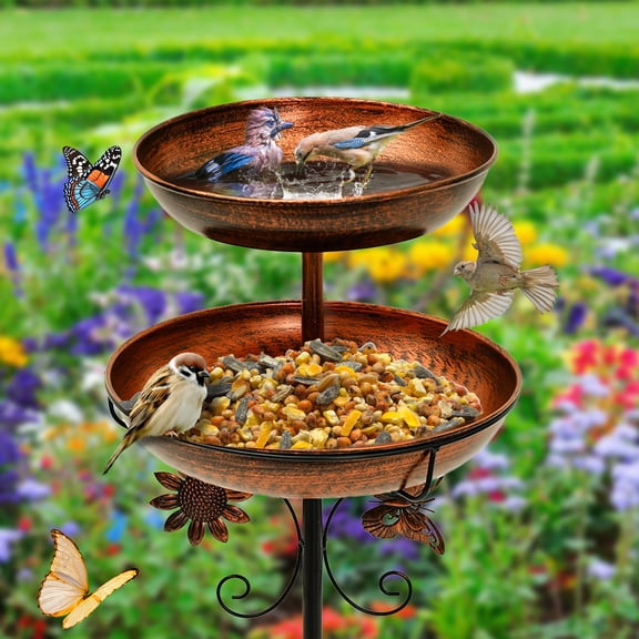 Iron Feeding Bird Bath Spike With 5 Pronged Base Decorative Rust Resistant Bird Feeder Standing Bath for Outdoor Garden Patio Yard Lawn