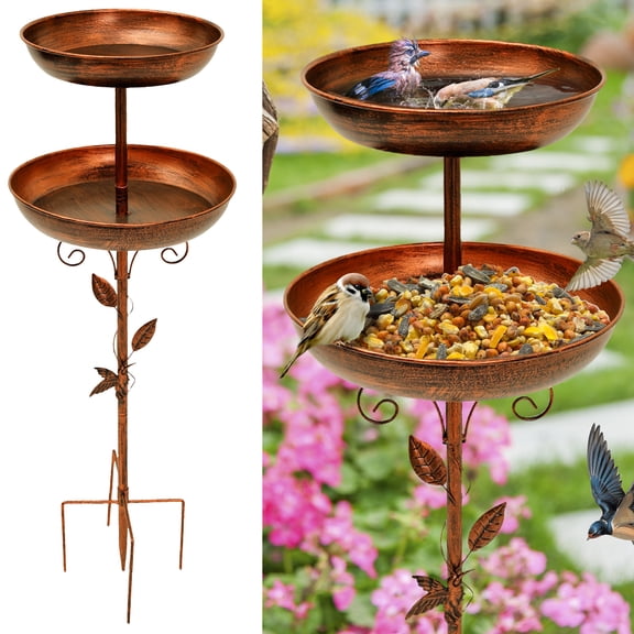 Iron Feeding Bird Bath Spike With 5 Pronged Base Decorative Rust Resistant Bird Feeder Standing Bath for Outdoor Garden Patio Yard Lawn