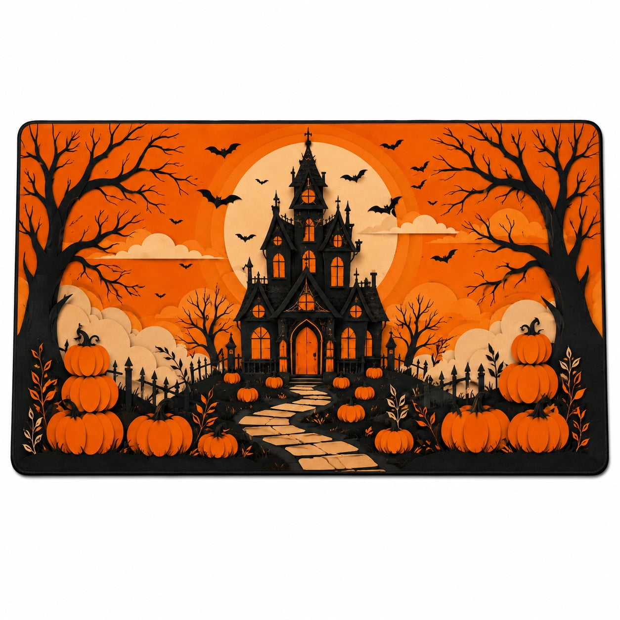 Metal Railing Topper Iron Fence Manor Bat Sky Rectangle Rug for Indoor Lounge Halloween ...
