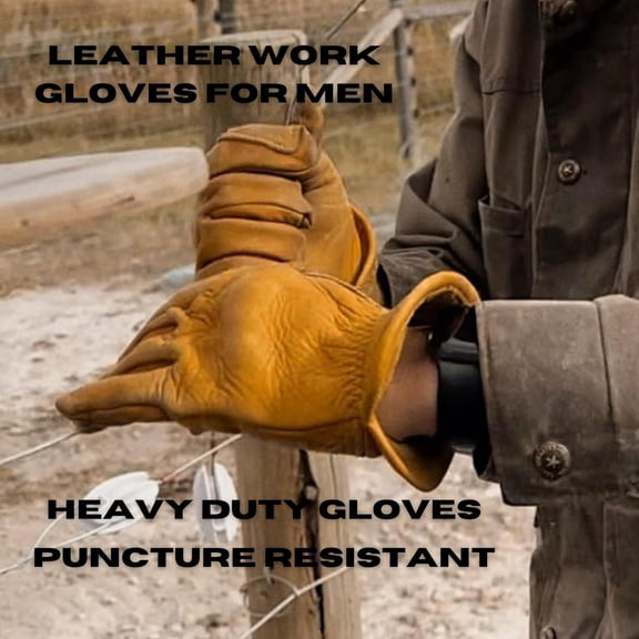 Iron Fencer Leather Work Glove- 207 X-Large Cowhide Leather Fencing Gloves for Men Heavy Duty Double Palm, Guantes de Trabajo, Ranch, 207XL$$