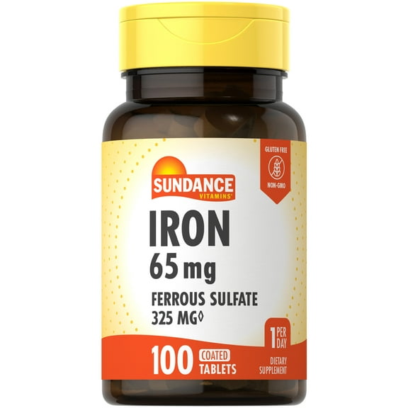 Iron Ferrous Sulfate 65mg | 100 Tablets | Vegetarian, Non-GMO, and Gluten Free Supplement | by Sundance