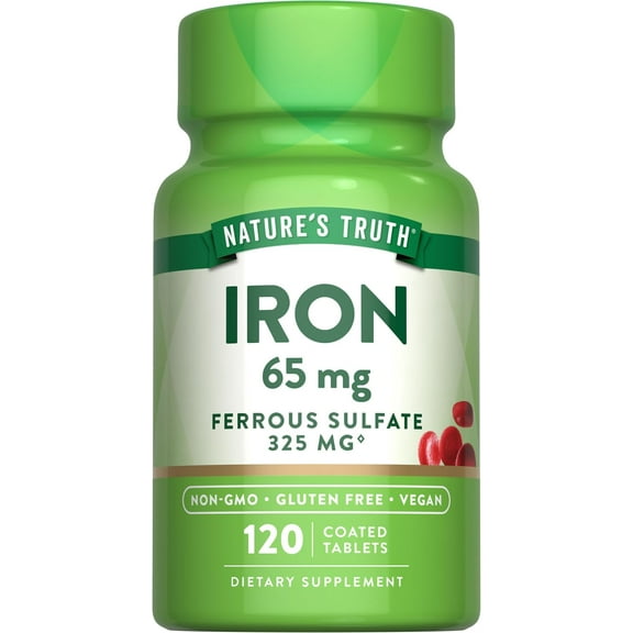 Iron Ferrous Sulfate 65mg | 120 Tablets | Non-GMO and Gluten Free Supplement | by Nature's Truth