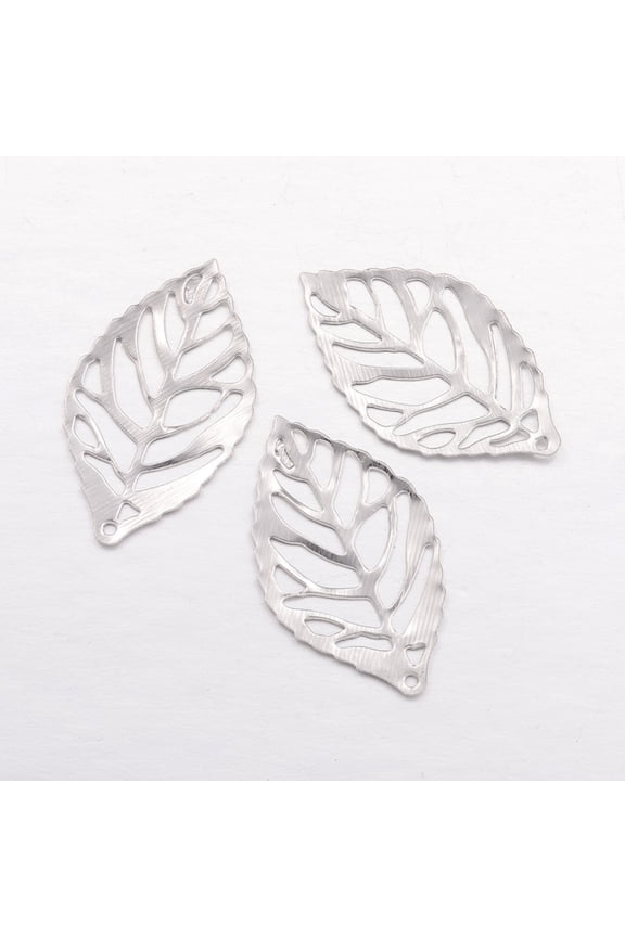 Iron Filigree Pendants Leaf Platinum 23x13x1mm Hole: 0.5mm diy