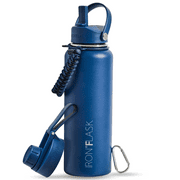 Iron Flask 40oz Wide Mouth Water Bottle with Paracord Handle and 2 Lids - Twilight Blue