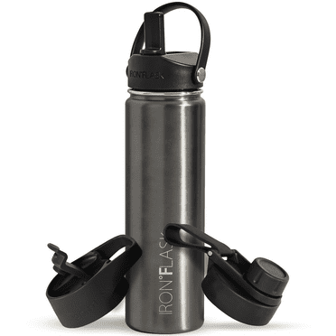 Iron Flask Stainless Steel Water Bottle 22 oz Metallic Black with 3 Lids