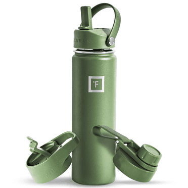 Iron Flask Stainless Steel Water Bottle 22 oz Olive Green with 3 Lids