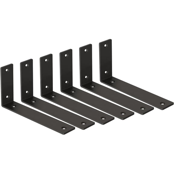 Iron Floating Shelf Brackets ,Black Hidden L ( L 10" x H 6" x W1.5, 1/5 Inch Thicked ),Heavy Duty Rustic Industrial Metal for Shelf Support DIY Decorative Mounting Hardware (6Pc )
