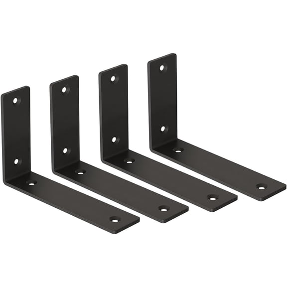 Iron Floating Shelf Brackets ,Black Hidden L ( L 8" x H 6" x W1.5, 1/5 Inch Thicked ),Heavy Duty Rustic Industrial Metal for Shelf Support DIY Decorative Mounting Hardware (4Pc)