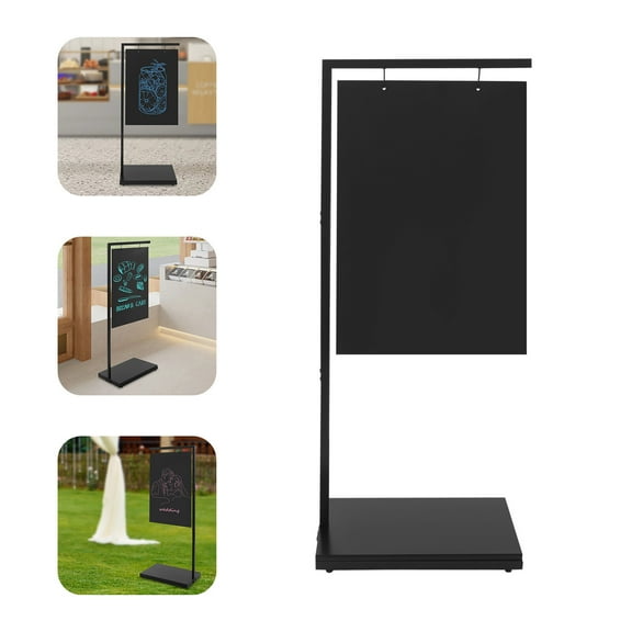 Iron Floor-Standing Large Chalkboard Sign Modern Hanging Chalk Board Easel Sign Metal Sidewalk Sign with Base Portable Double-Sided Chalkboard Display Signs for Office School Cafes Bars Pubs Wedding