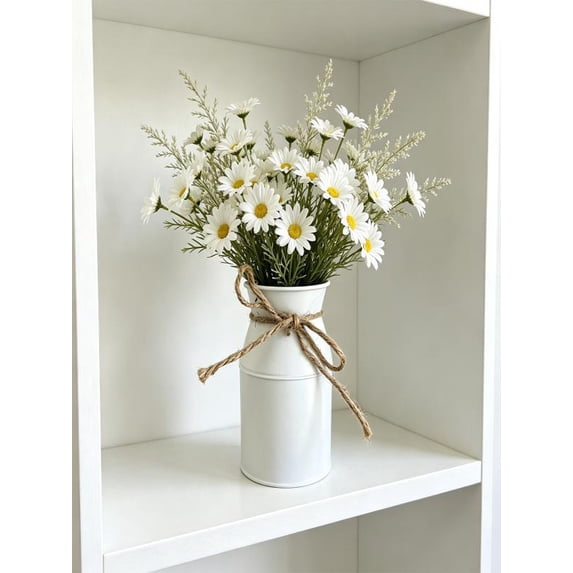 Iron Floral Arrangement Vase, White/Blue Tall Metal Flower Vase, Unbreakable Rust-Resistant, Decorative Practical, for Fresh/Dried Flowers Home Bedroom Kitchen Living Room Centerpiece
