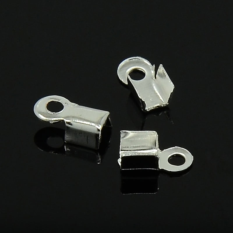 Iron Folding Crimp Ends Fold Over Crimp Cord Ends Silver Color Plated 9x3.5x4mm Hole: 2mm