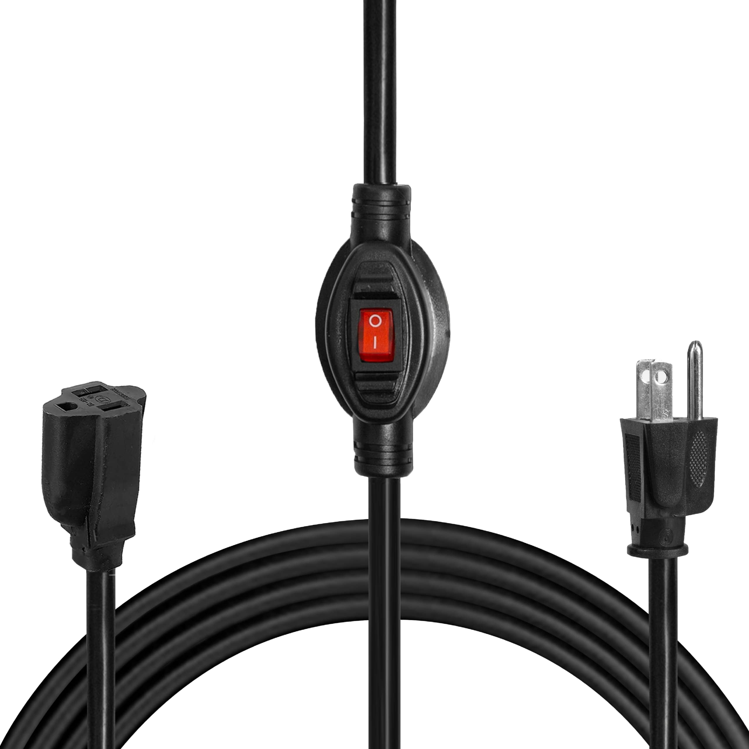 Iron Forge Cable 10 Ft Black Extension Cord with Inline Switch On/Off, 16/3 SJTW 3 Prong with in Line Switch On Off Power -10 AMP Cord - ETL Listed
