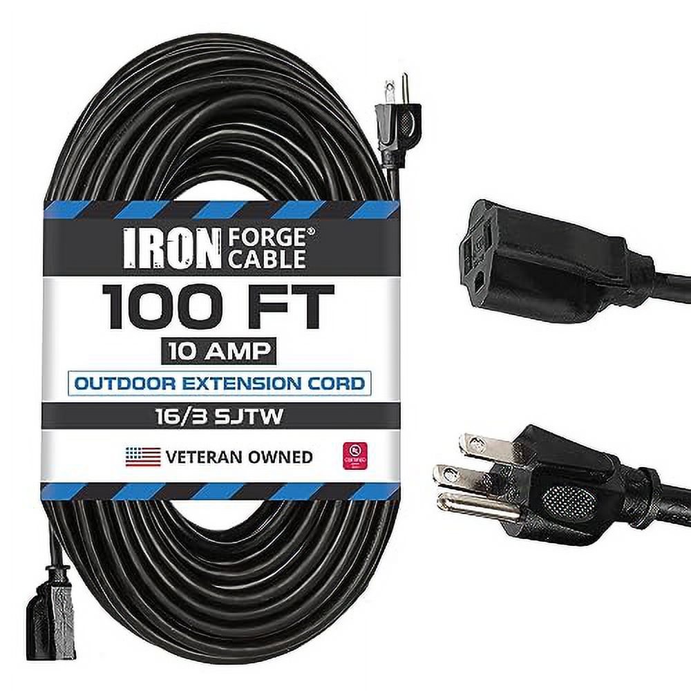 Iron Cable 100 Feet Heavy Duty Extension Cord, 16/3 Black 100
