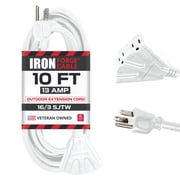 Iron Forge Cable 10ft White Outdoor Extension Cord with 3 Outlets - 16/3 SJTW 10ft Extension Cord 3 Prong, 13 Amp All-Weather Heavy Duty Power Cable