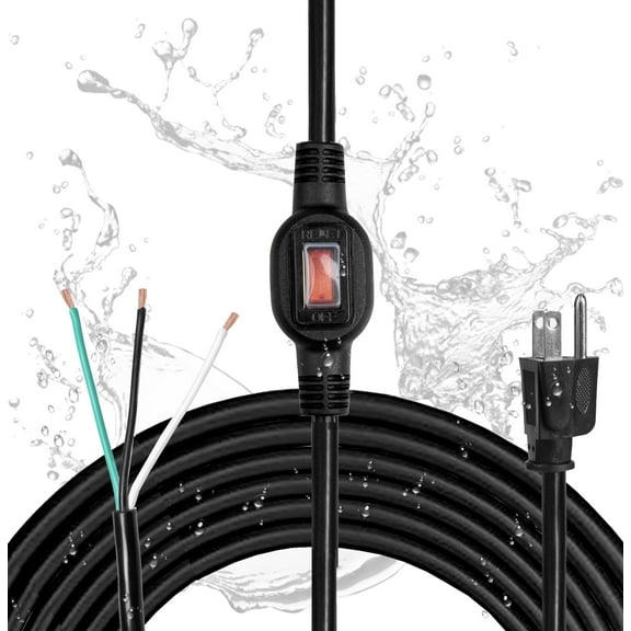 Iron Forge Cable 12 AWG Power Cord Replacement 10 ft with IP65 Waterproof Inline On Off Switch - Black Power Cord 3 Prong, SJTW, NEMA 5-15P, 15 AMP