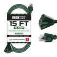 thumbnail image 1 of Iron Forge Cable 15ft Green Outdoor Extension Cord with 3 Outlets - 16/3 SJTW 15ft Extension Cord 3 Prong, 13 Amp All-Weather Heavy Duty Power Cable, 1 of 7