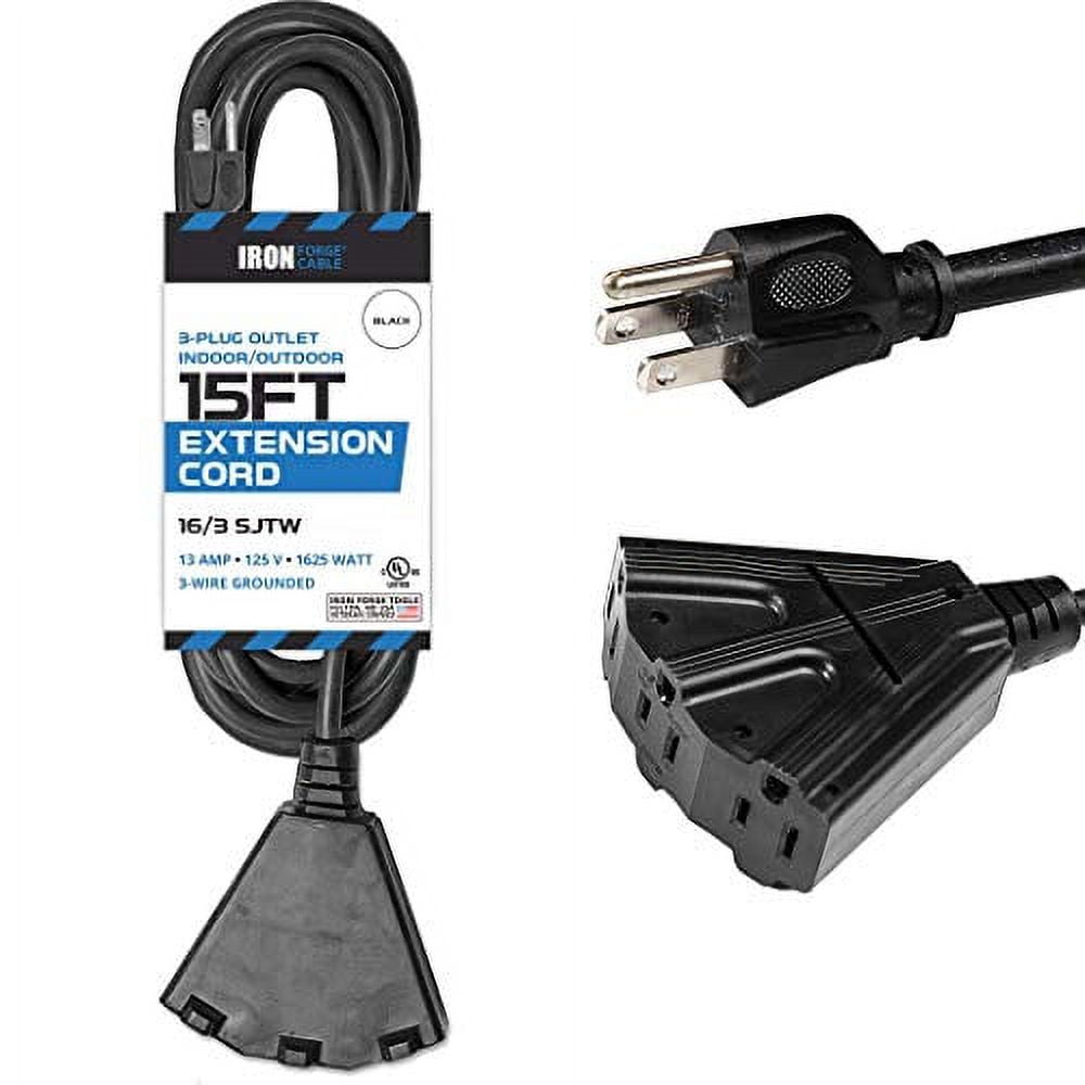 Iron Forge Cable 15 ft Outdoor Extension Cord with Electrical Power  Outlets 16/3 SJTW Durable Black Cable