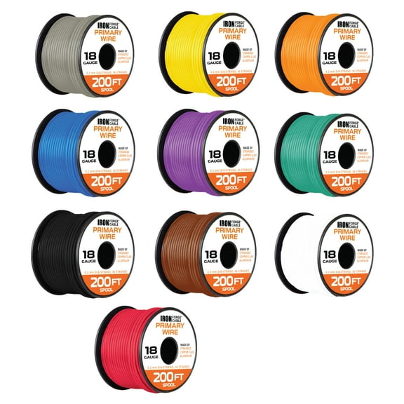 Iron Forge Cable 18 Gauge Primary Automotive Wire - 10 Roll Assortment Pack - 200 Ft of Copper Clad Aluminum Wire per Roll - for Home or Automotive