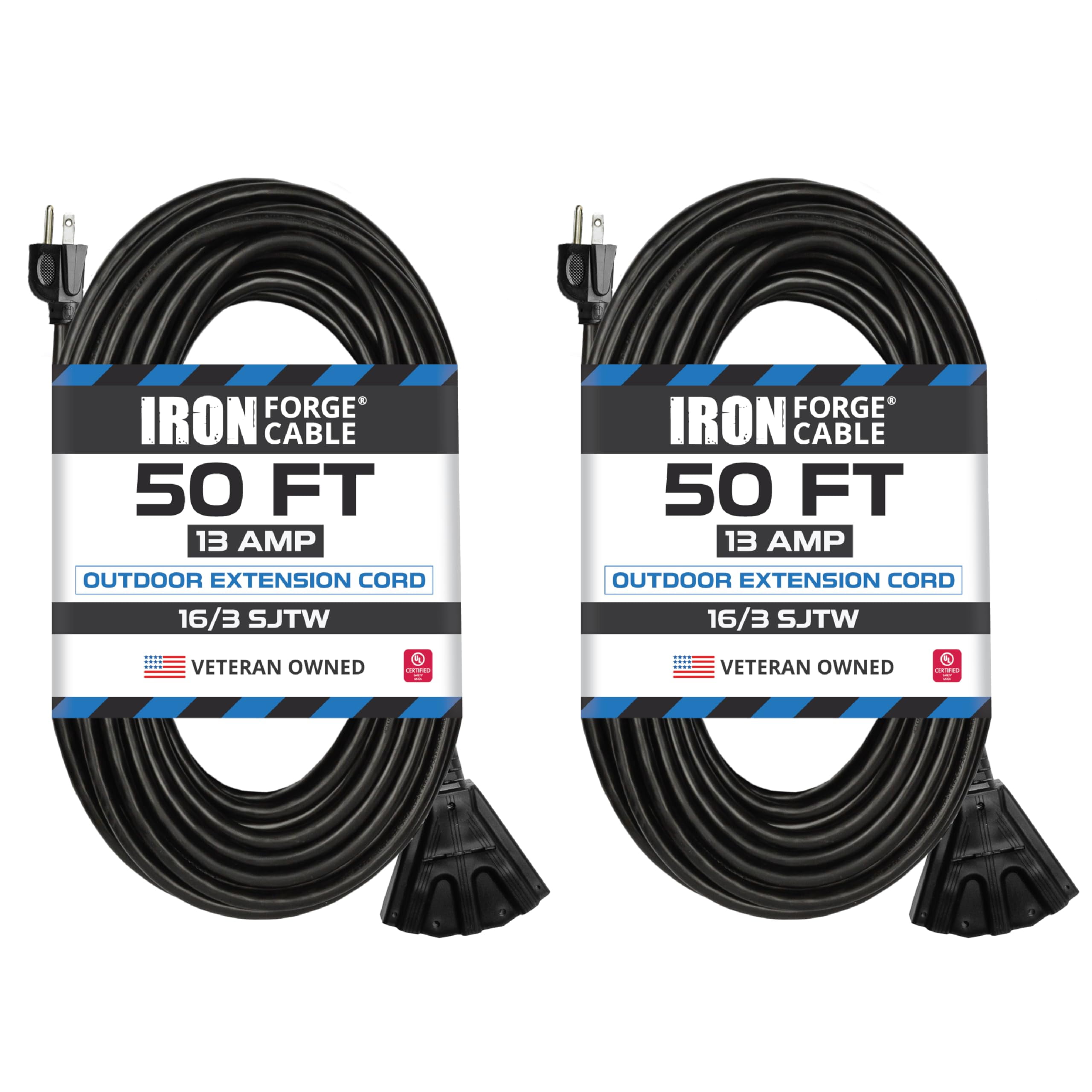 Iron Cable 2 Pack 3 OutletOutdoor Extension Cord 50 ft, 16/3 SJTW
