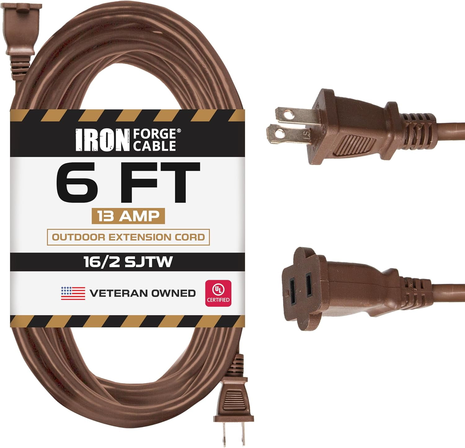 Iron Cable 2 Prong Outdoor Extension Cord 6 ft 16 Gauge 13 Amp
