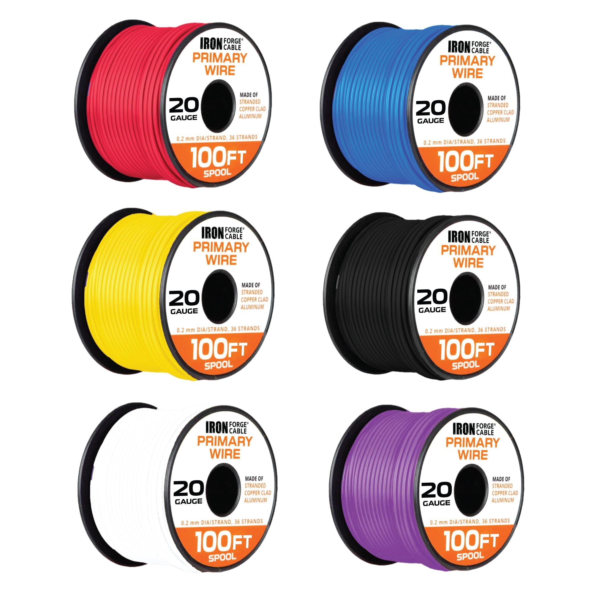 20 Gauge Primary Wire 6-Color Assortment - 100 Feet Per Roll, Copper Clad Aluminum, Perfect For Car Audio & DIY Projects