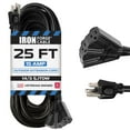thumbnail image 1 of Iron Forge Cable 25 Ft Black Oil Resistant Extension Cord with 3 Electrical Power Outlets for Farms and Ranches - 14/3 SJTOW Heavy Duty Cable with 3 Prong Grounded Plug for Safety, 1 of 6