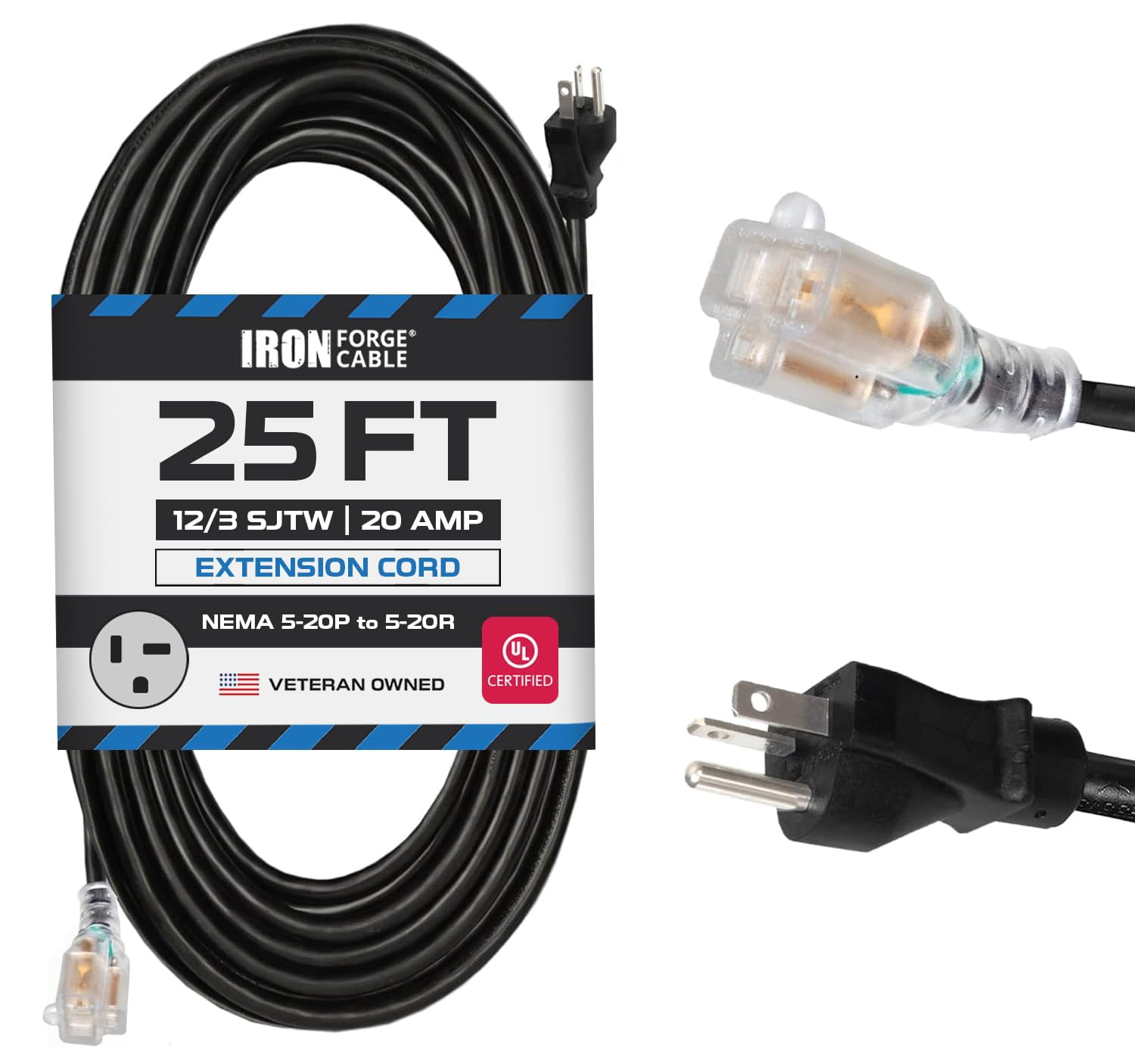 Iron Forge Cable 25 Ft Extension Cord - Nema 5-20 Extension Cord, 5-20P ...
