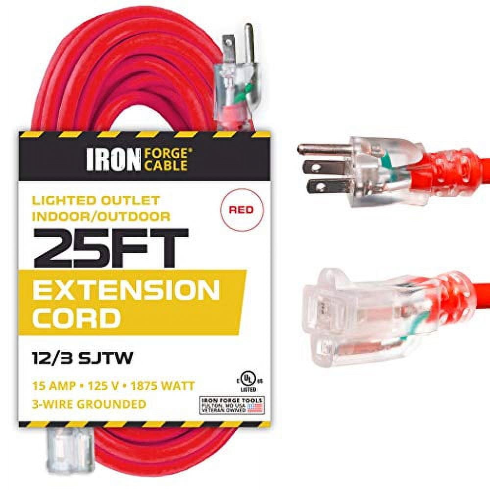 Iron Cable 25 Ft Lighted Extension Cord 12/3 SJTW Heavy Duty