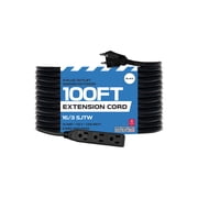 Iron Forge Cable 3 Outlet Power Strip Outdoor Extension Cord 100 ft, 16/3 Weatherproof Heavy Duty Black Extension Cord with Multiple Outlets 3 Prong