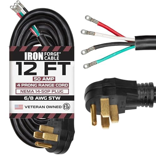 Cableforge Iron Forge Cable 4 Prong Black Range Power Cord 12 ft - 50 Amp RV ...