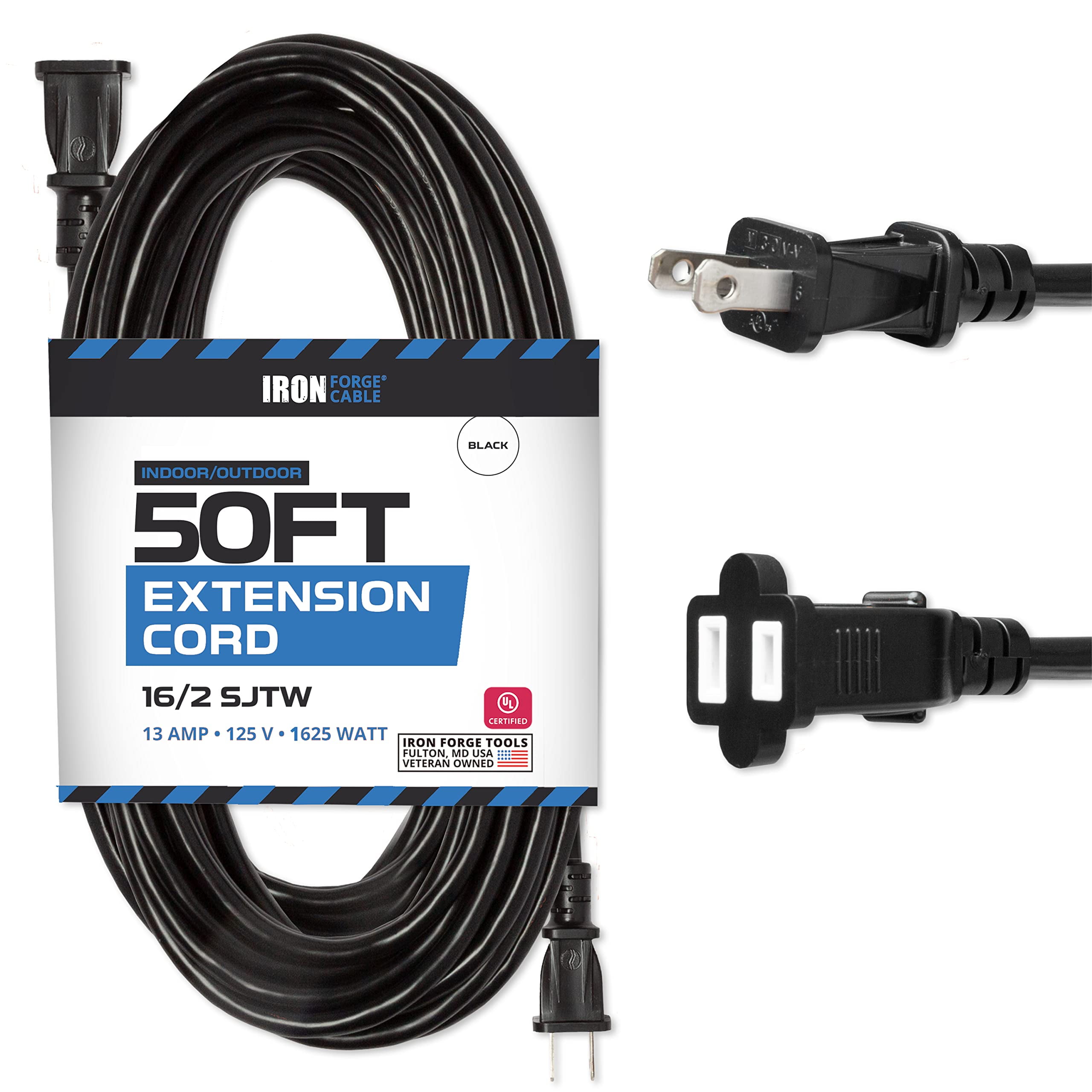 Iron Forge Cable 50 Ft Black Extension Cord, 16/2, 50 Foot Extension ...
