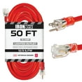thumbnail image 1 of Iron Forge Cable 50 ft Lighted Outdoor Extension Cord - 12/3 SJTW Heavy Duty Red Extension Cable with 3 Prong 15 AMP Grounded Plug for Safety, 1 of 8