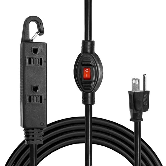 Iron Forge Cable 6 Ft 3 Outlets Black Extension Cord with Inline Switch On/Off, 16/3 SJTW 3 Prong with Hook for Hanging -10 AMP Cord - ETL Listed
