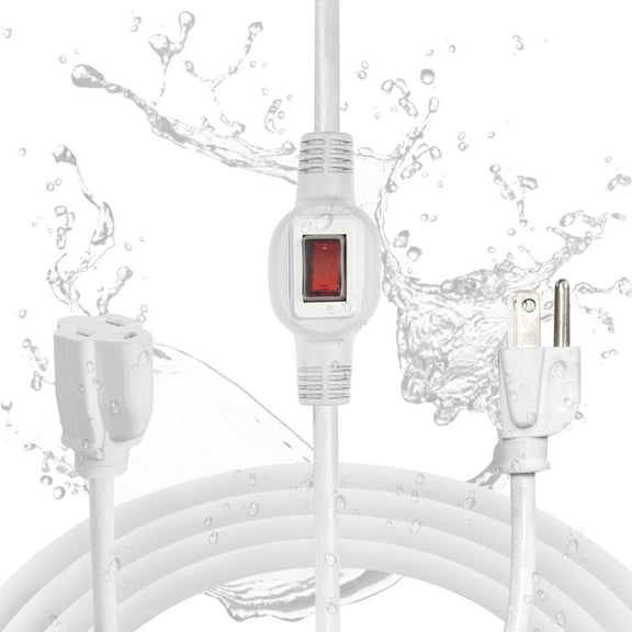Iron Forge Cable 6 Ft White Outdoor Extension Cord with IP65 Inline Switch On/Off, 16/3 SJTW 3 Prong Waterproof Switch - 10 AMP Cord - ETL Listed