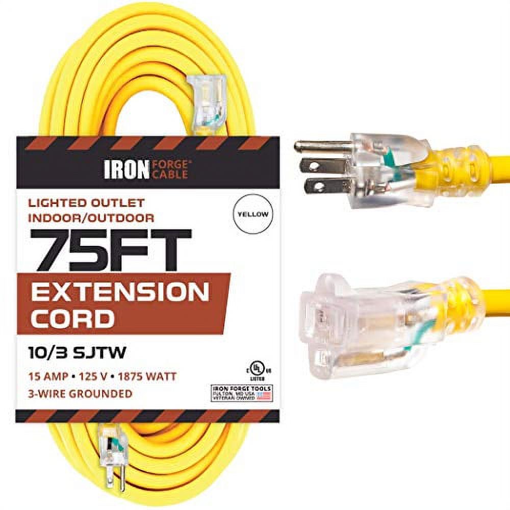 Iron Cable 75 Foot Lighted Outdoor Extension Cord 10/3 SJTW