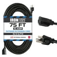 thumbnail image 1 of Iron Forge Cable 75 Ft Black Extension Cord, 16/3, 75 Foot Extension Cord, 3 Prong, Weatherproof - Great for Outside Use, 1 of 6