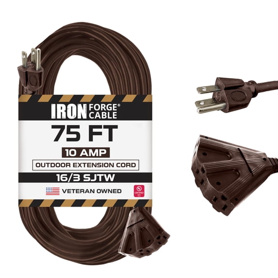 Iron Forge Cable 75ft Brown Outdoor Extension Cord with 3 Outlets - 16/ ...