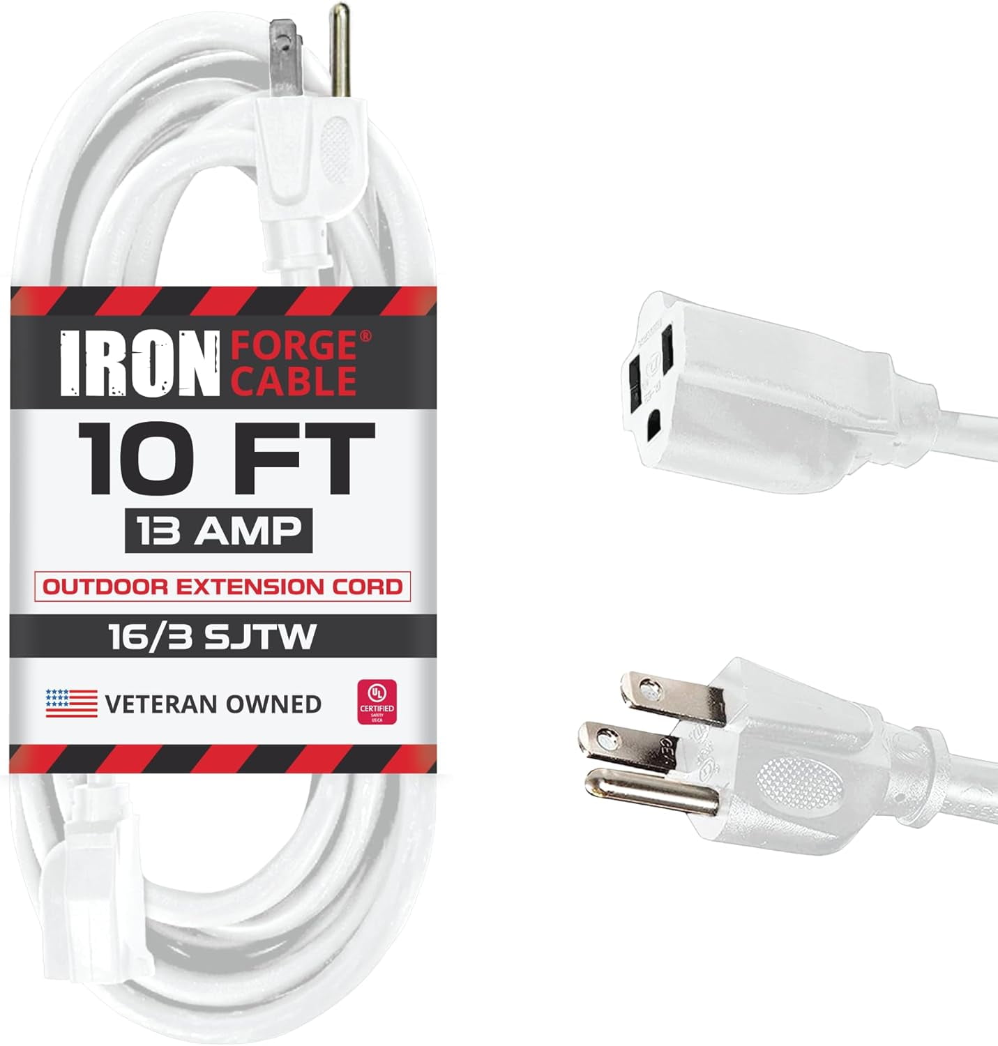 Iron Cable Outdoor Extension Cord 10 ft, 16 Gauge 13 Amp Heavy
