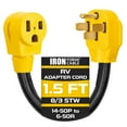 thumbnail image 1 of Iron Forge Cable RV Cord, Generator and RV Electrical Adapter Power Cord, 14-50P Male Plug to 6-50R Female, 1.5ft Plug Adapter - 10/3 STW Yellow, 1 of 6