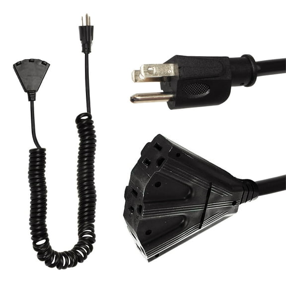 Iron Forge Cable SJEOW 3 Outlet Black Outdoor Coiled Extension Cord 12 ft, 16/3 13 Amp Oil Resistant & Flame Retardant 3 Prong Coiled Wire for Outdoor & Indoor Pigtail