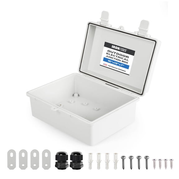Iron Forge Cable Waterproof Junction Box Extra Large, Outdoor Electrical Enclosure with Complete Accessories, ABS Plastic Project Boxes Weatherproof Hinged Light Gray Panel Cover IP65 16"x12"x7.2" in