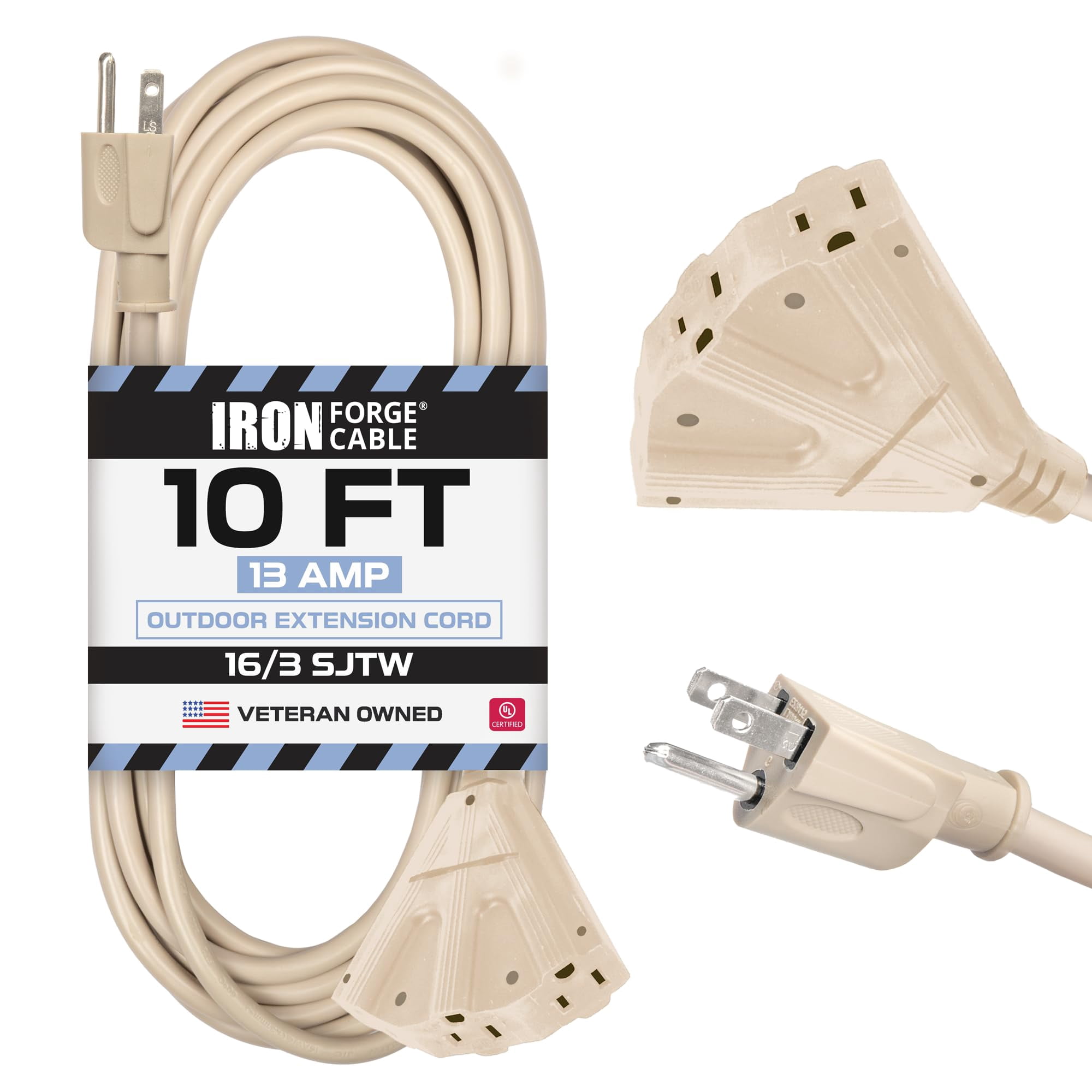 Iron Forge Cable Weatherproof 10 Ft Outdoor Extension Cord - 3 Outlet ...