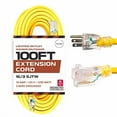 thumbnail image 1 of Iron Forge Cable Weatherproof 100 Ft Outdoor Extension Cord - 16/3 SJTW 10 Amp Heavy Duty Highly Visible Yellow Extension Cord 3 Prong - Lighted End, 1 of 1