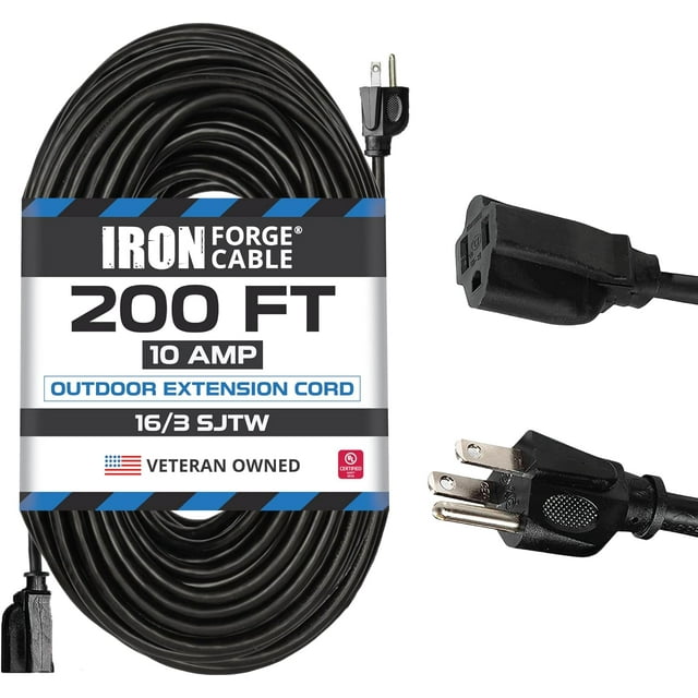 Iron Cable Weatherproof Outdoor Extension Cord 200 ft, 16 Gauge