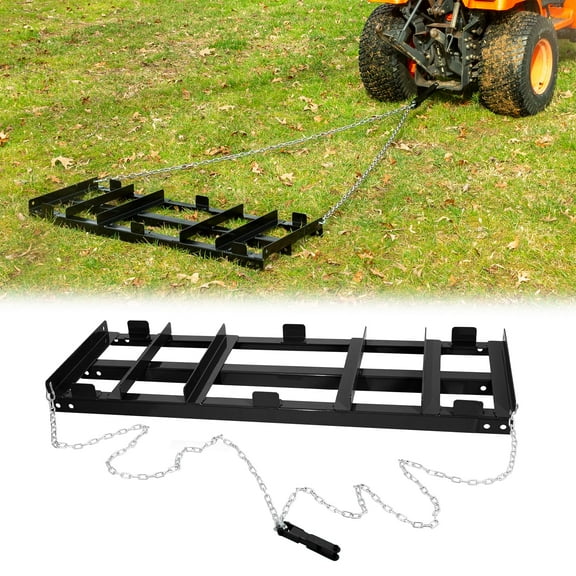 Iron Forge Tools Drag Harrow - Driveway Pull Behind Lawn Leveling Rake Grader - Tow Behind Lawn Tractor Attachments for ATV, UTV, or Mower - 4 Feet Heavy Gauge Powder Coated Welded Steel - Black