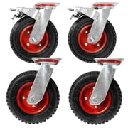 Iron Forge Tools Heavy Duty Swivel Knobby Caster, 7-7/8 Diameter, Set of 4 Flat-Free Solid Rubber Knobby Tread Caster Wheels, with Swiveling Bases, Two Casters with Brakes and Two Without
