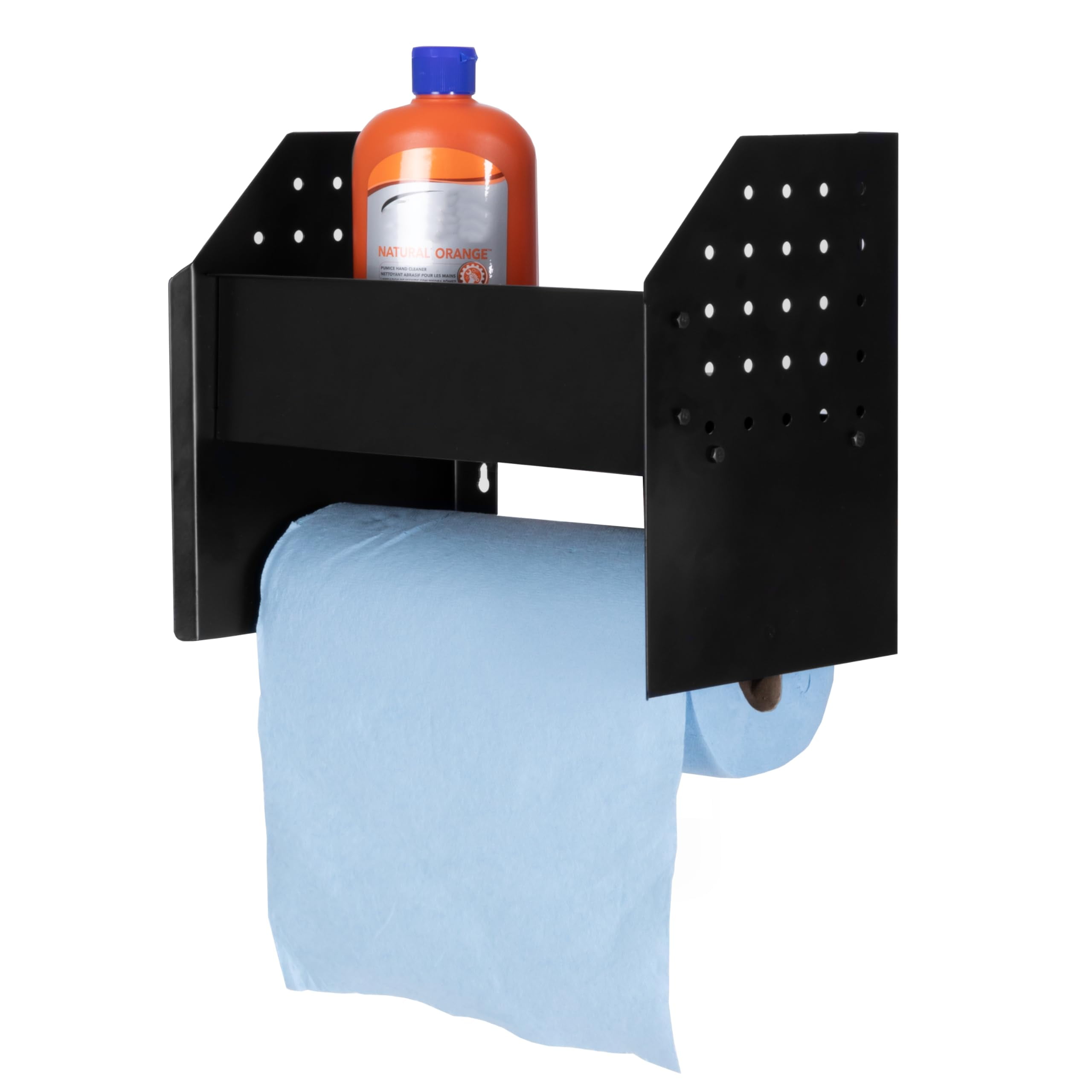 Iron Forge Tools Paper Towel Holder Wall Mount with Shelf - Garage Organization & Storage Shed Organizer for Shop Towels, Trailer Accessories for Inside Workshop, Garage Must Haves Décor for Men