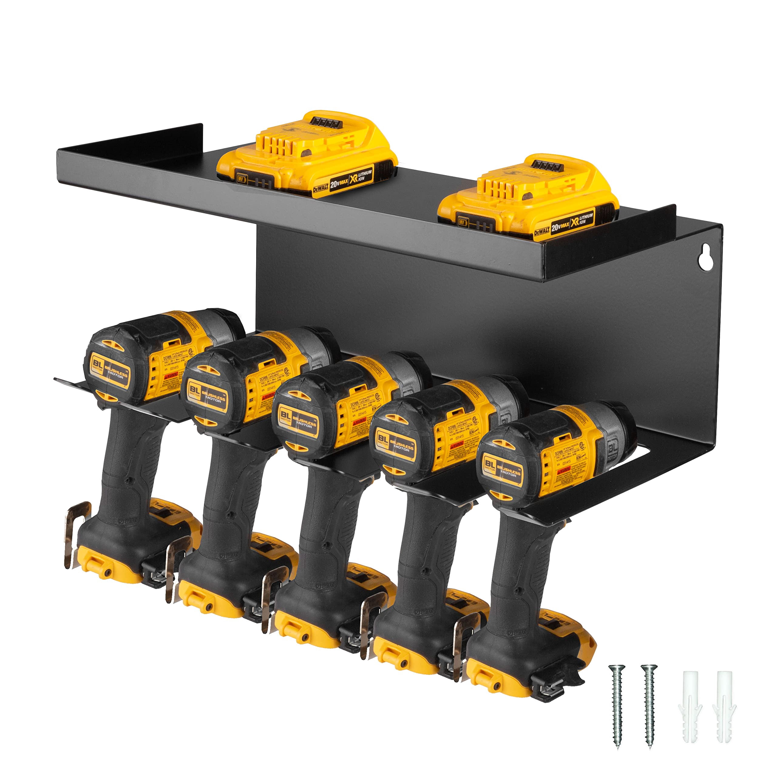 Iron Forge Tools Power Tool Organizer for Shop & Garage, Heavy Duty Wall Mounted Rack With Storage & 5 Drill Storage Slots - For Workshop Organization