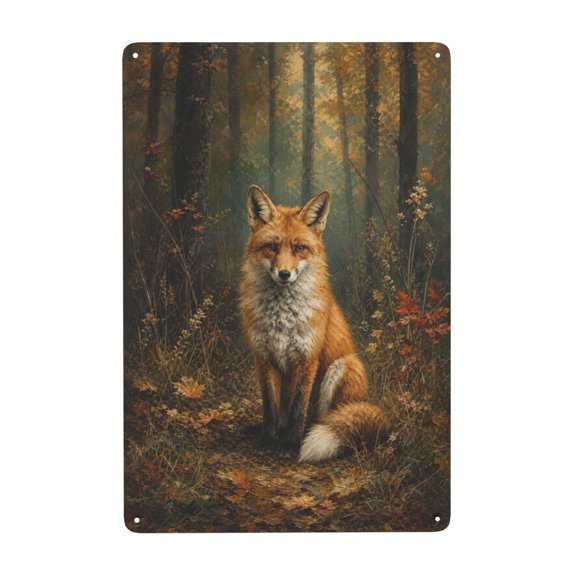 Iron Fox Wall Decor Sign, Rustic Forest Theme, 8x12 inch Plaque