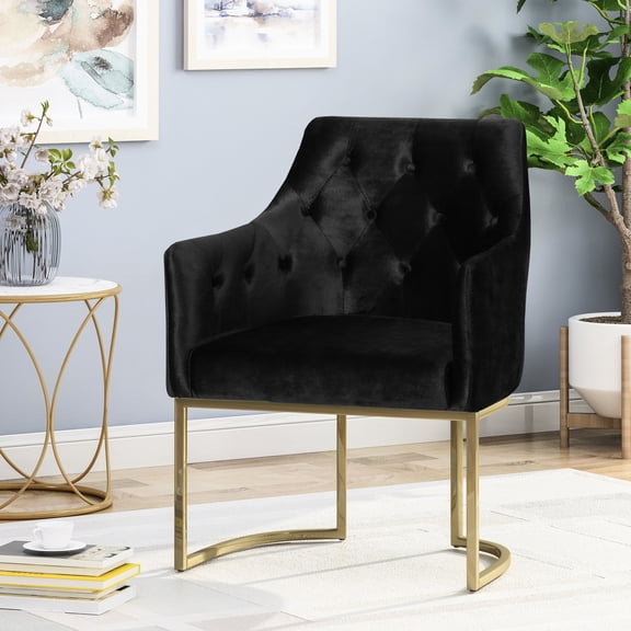 Iron - Frame Altay Velvet Club Chair in Black Color / Ideal for Chic Homes